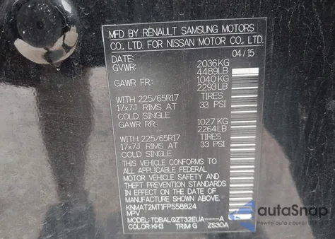 2015 Nissan Rogue Sv from USA, damaged, VIN KNMAT2MT1FP558824